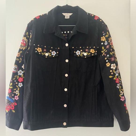 FRENCH CONNECTION Mazie Embroidered Denim Jean Jacket sz Large - Picture 4 of 11
